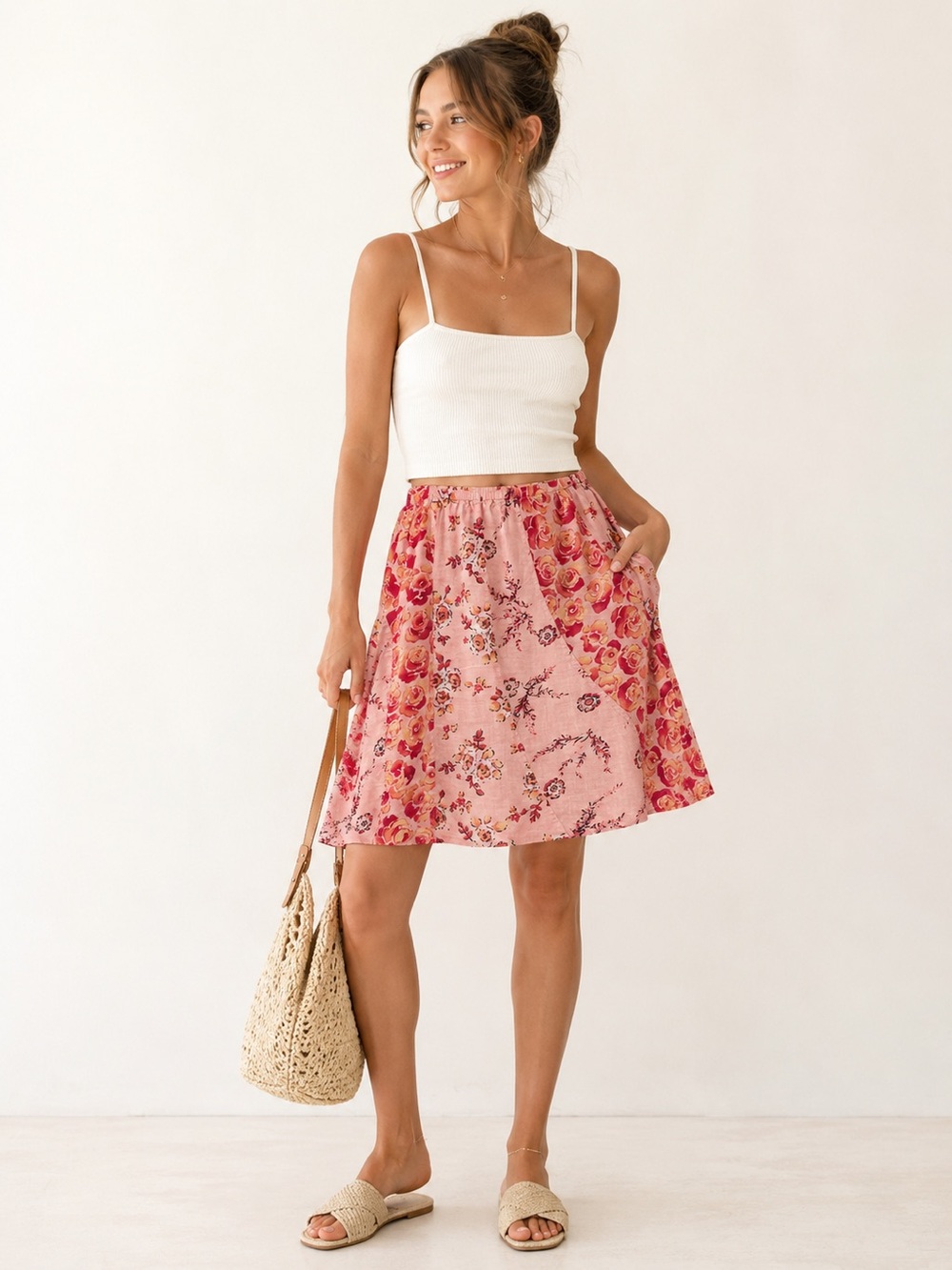 J. Jill Pink Floral Mixed Print A-Line Skirt Sz. 8